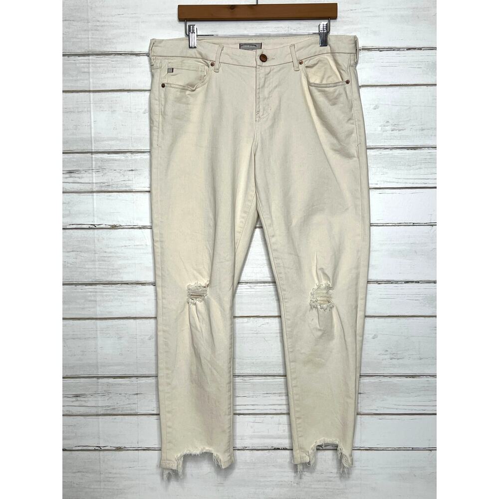 Dear John Joyrich Skinny Jeans Size 32 Cream Distressed Raw Hem Stretch Denim